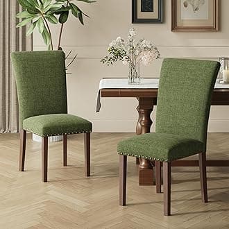 COLAMY Upholstered Parsons Dining Chairs Set of 2, Fabric Dining Room Kitchen Side Chair with Nailhead Trim and Wood Legs - Green