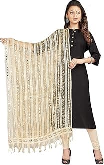 Women's Mirror Work Embroidered Tissue Organza Dupatta