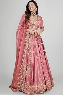 Women's Satin Embroidery Sequence Work Lehenga Choli Set with Dupatta For Women SemiStitch | Stylish Wedding Lehenga Choli for women