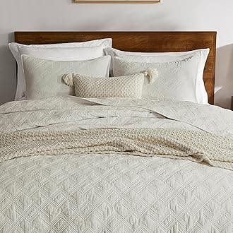 WDCOZY 100% Cotton Queen Size Quilt Set - Beige Pre-Washed Soft Lightweight Modern Bedspread, Farmhouse Country Rustic Coverlet, Textured Like Linen, Shabby Chic Gauze Bedding, 3 Pieces