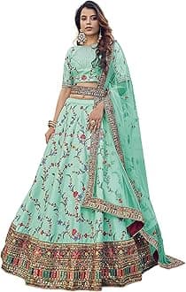 Divine International Trading CoWomen's Silk Embroidered Semi-Stitched Lehenga Choli with Dupatta