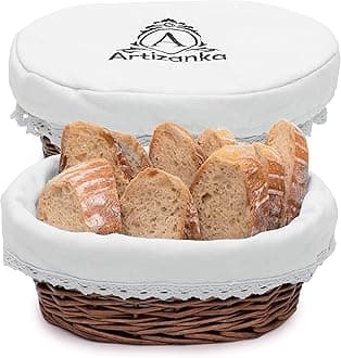 Medium Bread Basket for Serving Set - 11x8" Wicker Basket with Removable Liner and Cover Bread Serving and Bread Warmer Basket for Table Sourdough Bread Basket by