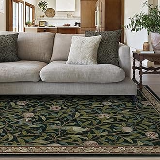 RUGGABLE x Morris & Co Washable Area Rug – Pomegranate Blue Green 5x7, Stain-Resistant, Non-Slip – Medium Machine Washable Rugs for Living Room, Bedroom, Hallway, Entryway & Office–with Cushioned Pad