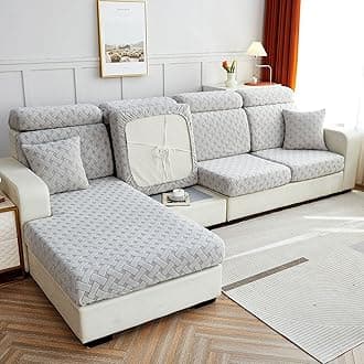 Jacquard Sofa Cushion Cover Couch Seat Covers Sofa Seat Cushion Slipcovers Sofa Cover, Plush Winter Warm High Stretch Fabric Washable Summer Furniture Protector (Light Grey,Backrest)