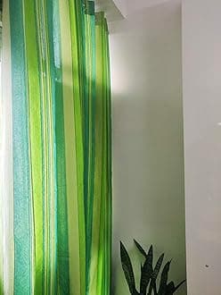 RANGBHAR Cotton Window Curtains | 5 Feet Long Set of 2 | Pure Handloom Light Filtering Fabric | Eyelet Curtains for Living Room & Bedroom | Striped Green