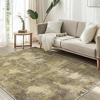 Area Rugs 8x10 for Living Room Bedroom, Modern Abstract Machine Washable Rug, Large Soft Low Pile Floor Carpet with Non Slip Backing for Dining Room, Amber Brown