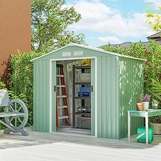 Outsunny 7' x 4' Outdoor Storage Shed, Garden Tool Metal Shed with Foundation Kit, Double Lockable Door, Air Vents and Sloping Roof, for Backyard, Patio, Lawn, Light Green