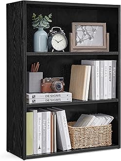 VASAGLE Custos Collection - Bookshelf, 3-Tier Bookcase, Book Shelf, Open Storage Shelf, 9.4 x 23.6 x 32 Inches, for Living Room, Home Office, Dinning Room, Ebony Black ULBC163T56