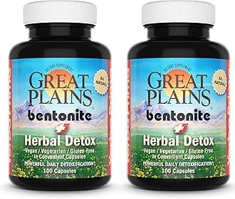 Great Plains Bentonite Clay Caps Plus Herbal Detox (Pack of 2) - Food Grade - Liver & Colon Cleanse Supplement Capsules
