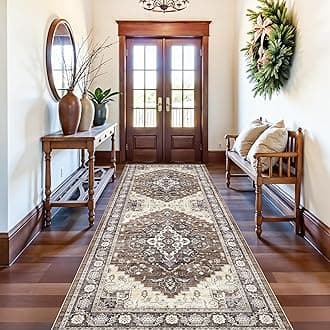 4x10 Wide Hallway Runner Rug: Vintage Washable Soft Rugs for Living Room Bedroom Water Resistant Carpet with Non-Slip Backing for Entry Kitchen Dining Room Thin Nursery Bathroom Floor Mat(Brown,4x10)