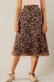 Floral Printed Pleated Navy/Multi Skirt