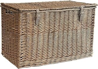 Arthur Cameron - Lightweight Wicker Storage Trunk, Storage Box with Lid & Leather Straps - Woven Chest, Basket, Large Wicker Basket with Lid (Antique Wash, Extra Large)