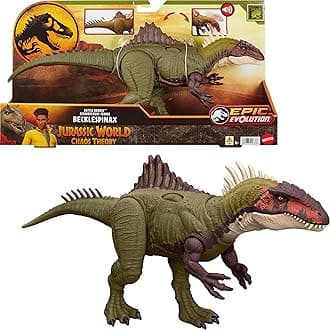 Mattel Jurassic World Chaos Theory Battle Roarin’ Becklespinax Dinosaur Action Figure Toy, Rampage Head Strike, Chomp, Roars & Snarls, Extending Spikes