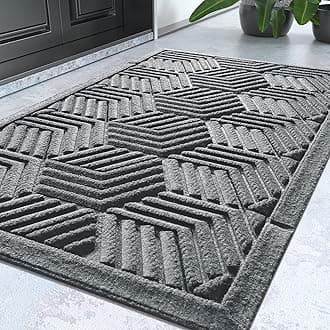 Yimobra Door Mats Outdoor 29.5x17, All-Season Waterproof Outdoor Mats for Front Door Entrance with Drainage Holes, Heavy Duty Non-Slip Doormat for Garage Patio Entryway Indoor, Black Gray