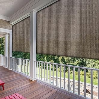 SunnyRoyal Patio Shades Roll Up Outdoor 5' W X 6' L Exterior Roller Shades Roll Up Blinds for Patio Yard Deck Porch Balcony Backyard Brown