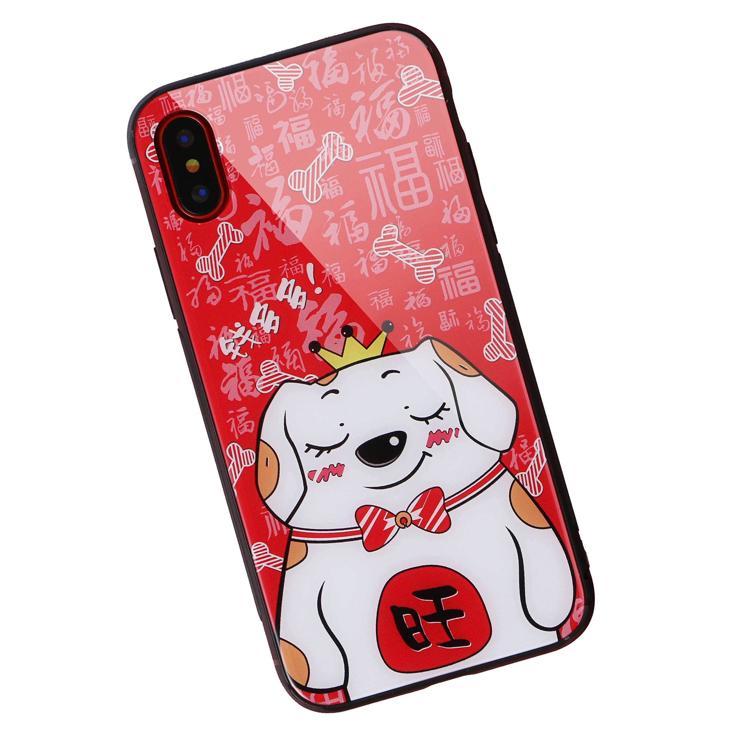 AiChose iPhone X Case(2017) iPhone Xs case(2018), Luxury Fortune Cat Tempered Glass Back Cover with Soft TPU Bumper Frame Shock Absorption Strong Protection(FortuneCat C, iPhone X/XS)