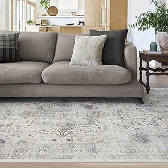 RUGGABLE Washable Vintage Area Rug – Sarrah Blue Quartz 5x7, Stain-Resistant, Non-Slip with Cushioned Pad – Medium Machine Washable Rugs for Living Room, Bedroom, Hallway, Entryway & Office