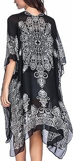 Moss Rose Women's Beach Cover up Swimsuit Kimono with Bohemian Floral Print, Loose Casual Resort Wear, A Adeline Black, One Size