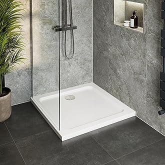 700 x 700 x 45mm White Bathroom Shower Tray for Enclosures Cubicles & Wet Room with Waste, Square