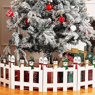 Blulu 4 Pieces 12 Inch Christmas Tree Gate Snowman Christmas Tree Fences for Pets Dog Cat Blocker White Picket Fence Barrier Flexible Picket for Xmas Holiday Party Office Home Decor