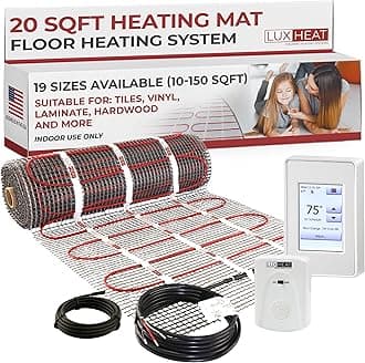 LuxHeat 20sqft Floor Heating Mat Kit – 120v Electric Floor Heating System – Radiant Heated Flooring System for Tile & Laminate - Includes UDG4 Programmable Thermostat w/GFCI, Alarm & Sensor