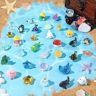 DIYDEC 36pcs Mini Ocean Resin Animals: Turtle, Dolphin, Shark, Whale, Octopus, Starfish - Glossy Resin Figurines for Aquarium, Fish Tank, Dollhouse & DIY Projects
