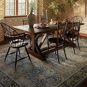 RUGGABLE x Morris & Co Machine Washable Area Rug – Honeysuckle & Tulip Blue 8x10, Stain-Resistant, Non-Slip – Large Rugs for Living Room, Bedroom, Hallway, Entryway & Office–with Cushioned Pad