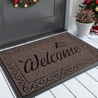 Yimobra Fall Door Mat Outdoor Indoor, Heavy Duty Windproof Welcome Mats for Front Door, Stuady Waterproof Doormat for Patio Porch Outside Entrance, Low Profile, 29.5x17, Coffee