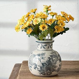 SIDUCAL Blue and White Vintage Vase | 6 Inch Ceramic Chinoiserie Floral | Retro Ice Cracked Blue and White Porcelain Vase for Table, Living Room, Bathroom Decoration, Wedding, Shelf Decor, Mantel