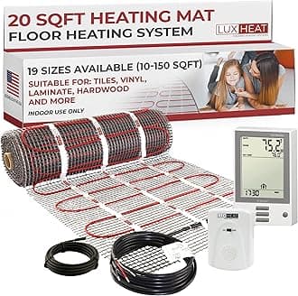 LuxHeat 20sqft Floor Heating Mat Kit – 120v Electric Radiant Under Floor Heating System – Heated Flooring System for Tile & Laminate - Includes UDG Programmable Thermostat w/GFCI, Alarm & Sensor