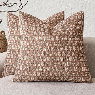 Foindtower Set of 2 Decorative Vintage Floral Print Throw Pillow Covers Neutral Farmhouse Cushion Covers Boho Home Decor for Sofa Couch Chair Bedroom Living Room,22×22 Inch,Light Orange Brown