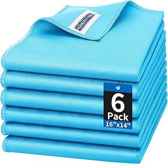 Microfiber Glass Cleaning Cloth, 6 Pack Window Glass Cleaning Rags, Reusable Lint-Free Streak Free Polishing Cloth Wipes for Stainless Steel, Eyeglasses, Mirrors, Screens & Lenses,16"x14"