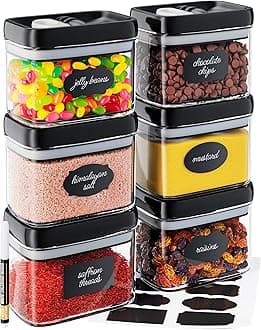 Chef's Path Airtight Food Storage Containers with Improved Lids, Set of 6, 1L Kitchen and Pantry Canisters for Coffee, Spices, and Dry Food, Includes Labels and Marker - Transparent, All Same Size