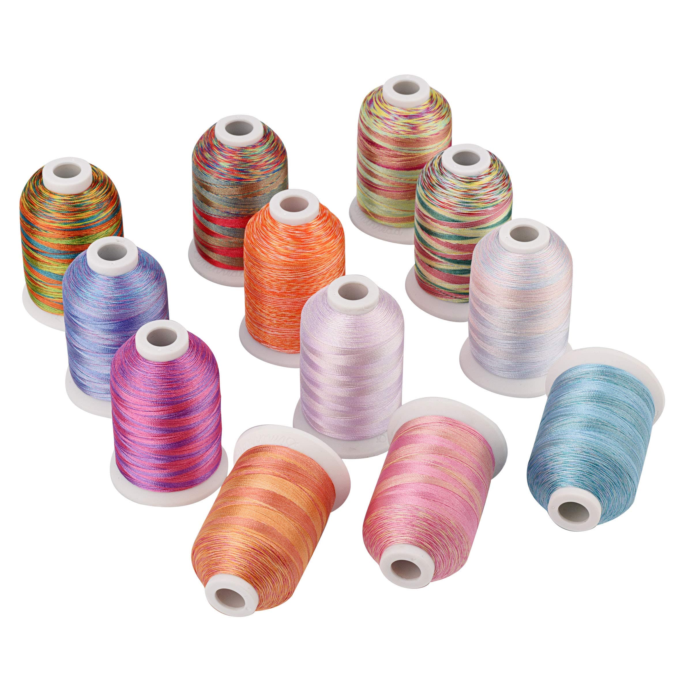 Simthreads 12 Multi Color Variegated Color Embroidery Machine Thread 1000 Meters Each for Janome Brother Pfaff Babylock Singer Bernina Husqvaran and Most Home Sewing Embroidery Machines