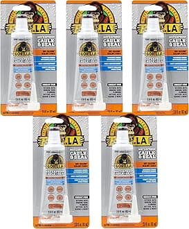 GorillaWaterproof Caulk & Seal Silicone Sealant, 2.8oz Squeeze Tube (Pack of 5) - Clear Caulking Sealant for Kitchen, Window, Bath, Marine, Door and More