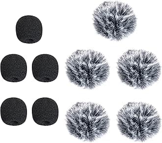 Ruittos 5 Packs Lavalier Microphone Wind Screen Furry Muffs Diameter 1cm Fits Most Lapel Clip Lav. Mini Lapel Microphone Dead Cat Windscreens (5 deadcats and 5x1cm Foam)