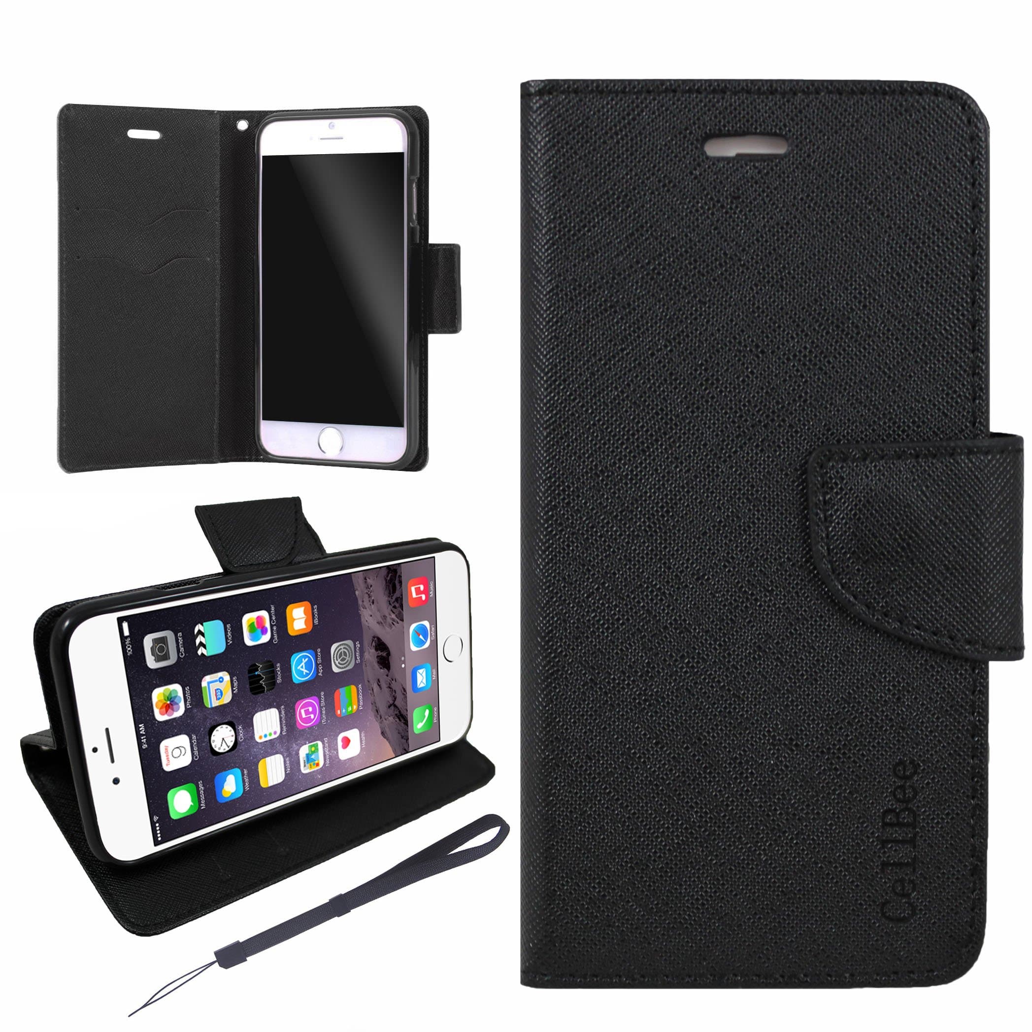 CellBee® [Candy Crush]Apple iPhone 6 Plus 5.5 Inch Magnetic Premium PU Leather Wallet Flip Case Cover with Built in Stand,Card Slots for Apple iPhone 6 Plus 5.5 Inch W/Free Strap (Black)