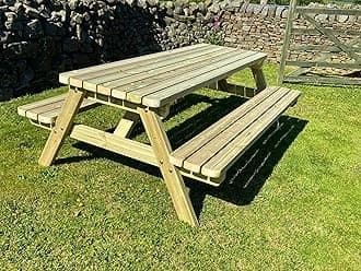 MG Timber Heavy Duty Premium, A-frame Picnic table, Bench. Made From Pressure Treated Swedish Redwood (6FT, Round Corners)