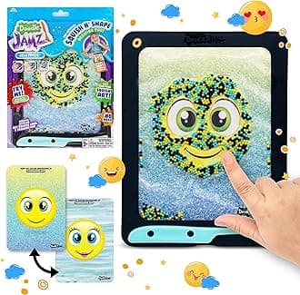 Sky Castle DoodleJamz JellyPics - Sensory Drawing Pads Filled with Non-Toxic Squishy Beads and Gel – Includes Stylus, Removable 2-Sided Emoji Backer Card (Black, Cyan, Yellow Beads)