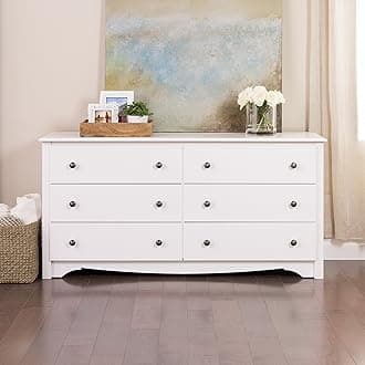 PrepacMonterey 6-Drawer Double Dresser for Bedroom, 16" D x 59" W x 29" H, White