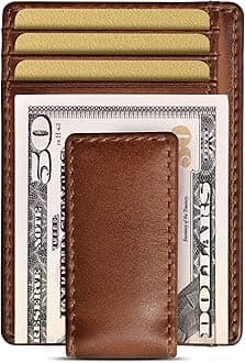 House of Jack Co. Carryall Slim Money Clip Wallet for Men, Strong Magnetic Clip, Front Pocket Wallet Card Holder With Gift Box, Full Grain Cowhide Leather, Tan