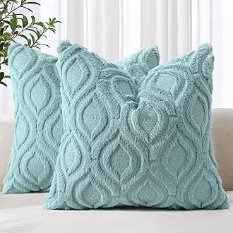 decorUhome Summer Throw Pillow Covers 26x26 Inch Set of 2, Soft Plush Faux Wool Aqua Solid Couch Pillow Covers, Accent Euro Sham Farmhouse Neutral Square Pillow Cases for Sofa Bed Living Room