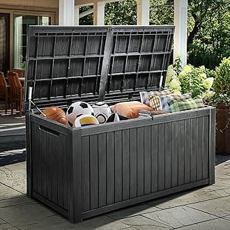 YITAHOME 180 Gallon XL Deck Box Large Outdoor Storage w/Divider for Patio Furniture,Outdoor Cushions, Garden Tools, Sports Equipment and Pool Supplies, Waterproof, Resin, Lockable, Black