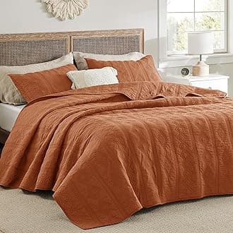 Bedsure 100% Cotton Quilt Set, Lightweight Queen Bedspread, Cozy Bedding Coverlet 3-Piece with Pillow Shams in Geometric Pattern for All Season, 90x96 inches, 100% Cotton Voile, Terracotta