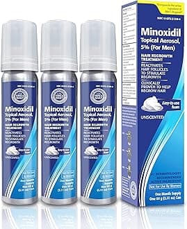 - Minoxidil Topical Aerosol Foam, 5%, Hair Regrowth 3 Months Treatment for Men, 2.11 oz (3 Pack)