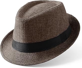 Straw Trilby Fedora Hat for Men-1920s Felt Panama Hat Short Brim Summer Cap with Ribbon