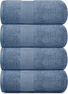 White Classic Resort Collection Soft Bath Towels | 28x55 Luxury Hotel Plush & Absorbent Cotton Bath Towel Large [4 Pack, Blue]