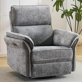 Oversized Power Recliner Chair Swivel Glider with Massage and Heat, Rocker Nursery Recliner for Adults with Adjustable Headrest, 26" Extra Wide Nursery Chair with Overstuffed Armrest, Dark Grey