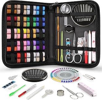 Coquimbo Sewing Kit Christmas Gifts for Grandma, Mom, Traveler, Adults, Beginner, Emergency, DIY Sewing Supplies Organizer Filled with Scissors, Thread, Sewing Needles, Tape Measure etc (Black, L)