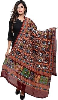 Banjara Women's Cotton Stoles & Dupattas Kutchi Bharchak Free Size, Maroon, One Size